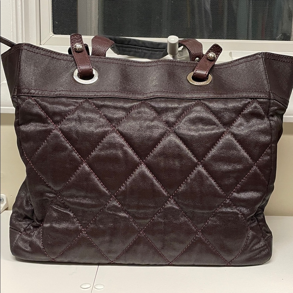 Authentic CHANEL Paris Biarritz Coated Canvas Tote Bag Burgundy - Picture 7 of 17